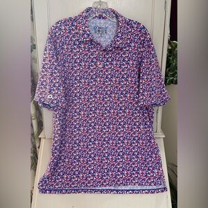 Men's Ibkul golf athletic preformance polo size XL pinkish-red and blue